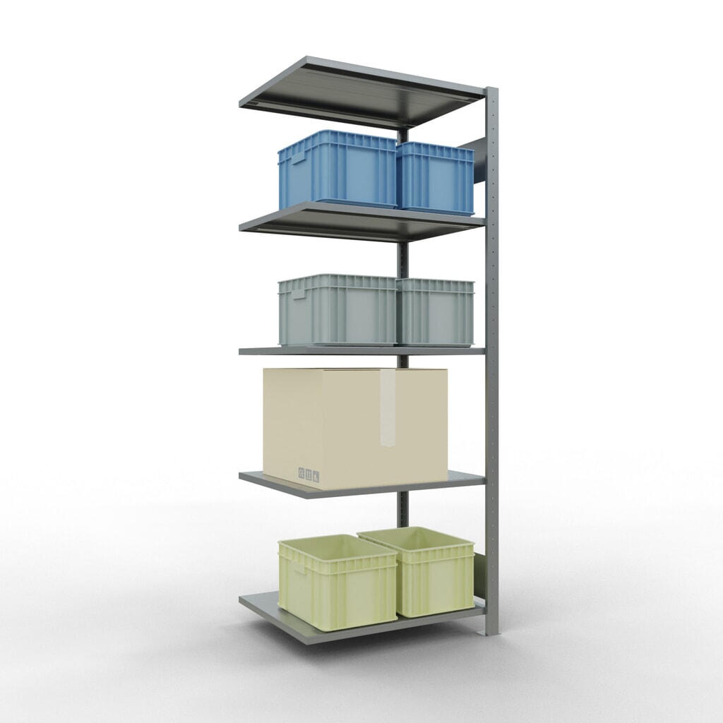 Scaffalatura a ripiani SCHULTE, montaggio a incastro, campata aggiuntiva, portata per piano 150 kg, zincata, AxLxP 2.000 x 750 x 600 mm Immagine del prodotto n. 2: Scaffalatura a ripiani SCHULTE, montaggio a incastro, campata aggiuntiva, portata per piano 150 kg, zincata, AxLxP 2.000 x 750 x 600 mm