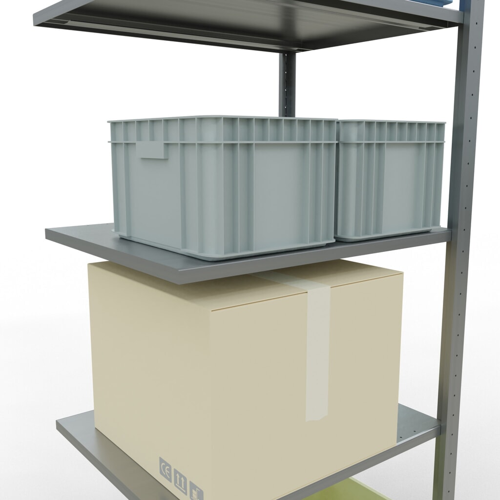 Scaffalatura a ripiani SCHULTE, montaggio a incastro, campata aggiuntiva, portata per piano 150 kg, zincata, AxLxP 2.000 x 750 x 600 mm Immagine del prodotto n. 3: Scaffalatura a ripiani SCHULTE, montaggio a incastro, campata aggiuntiva, portata per piano 150 kg, zincata, AxLxP 2.000 x 750 x 600 mm