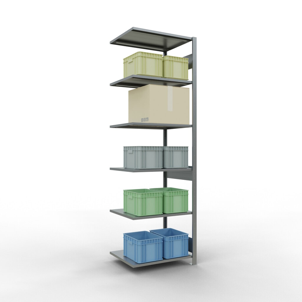 Immagine del prodotto n. 2: Scaffalatura a ripiani SCHULTE, montaggio a incastro, campata aggiuntiva, portata per piano 150 kg, zincata, AxLxP 2.500 x 750 x 600 mm