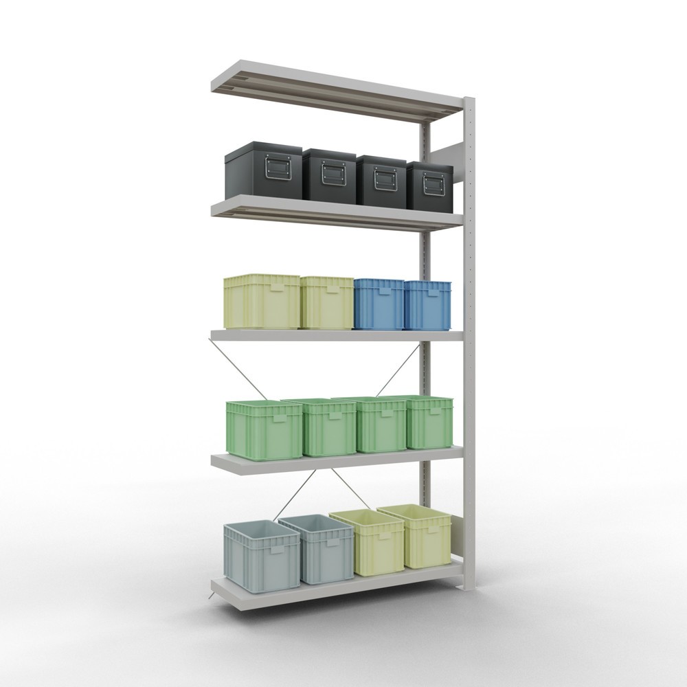 Immagine del prodotto n. 3: Scaffalatura a ripiani SCHULTE, montaggio a incastro, campata aggiuntiva, portata per piano 330 kg, grigio chiaro, AxLxP 2.000 x 1.000 x 300 mm