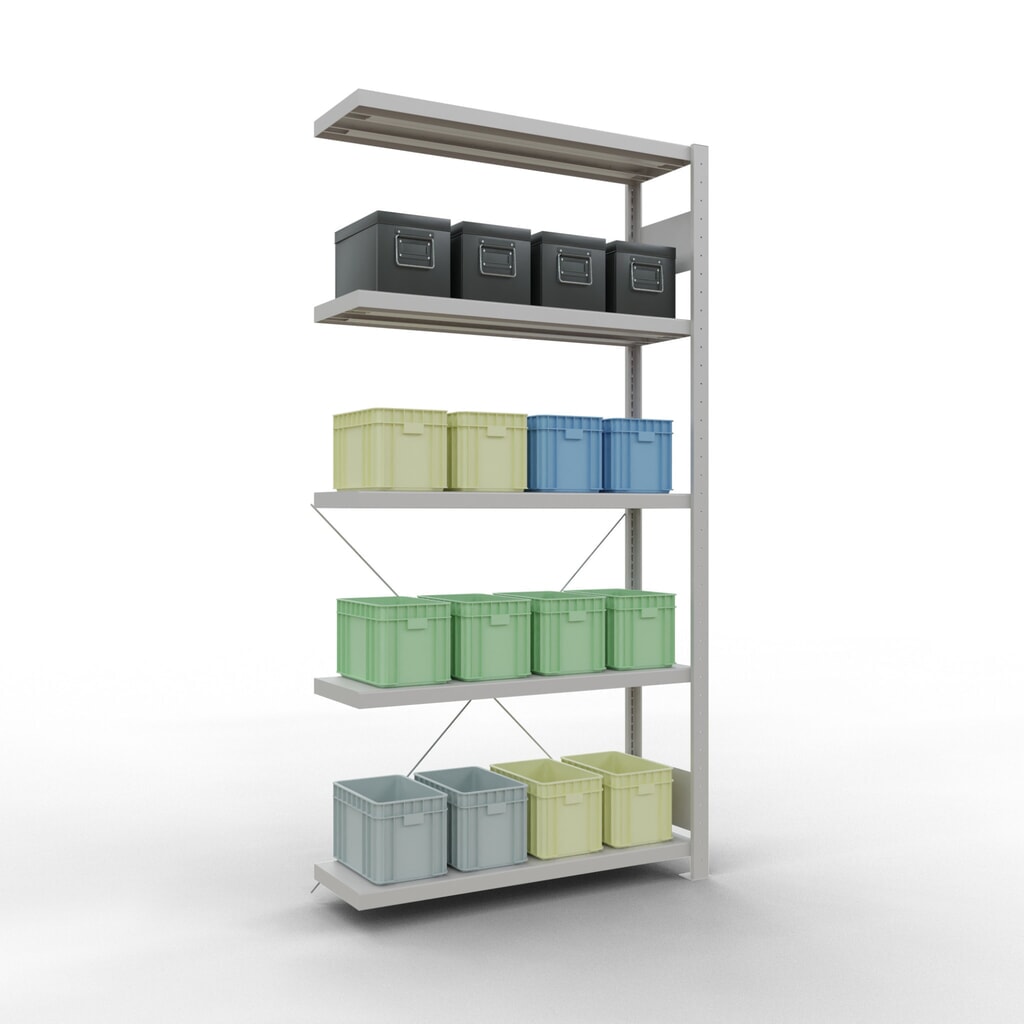 Scaffalatura a ripiani SCHULTE, montaggio a incastro, campata aggiuntiva, portata per piano 330 kg, grigio chiaro, AxLxP 2.000 x 1.000 x 300 mm Immagine del prodotto n. 3: Scaffalatura a ripiani SCHULTE, montaggio a incastro, campata aggiuntiva, portata per piano 330 kg, grigio chiaro, AxLxP 2.000 x 1.000 x 300 mm