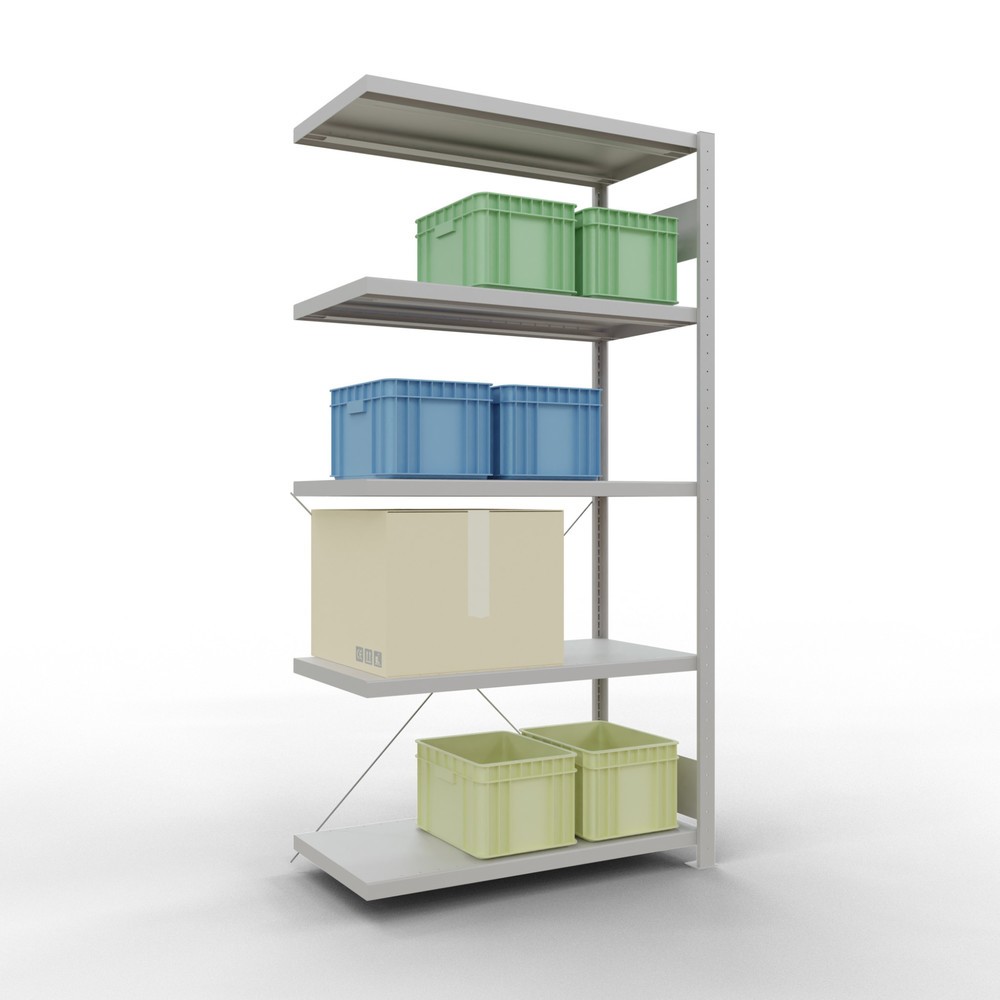 Immagine del prodotto n. 3: Scaffalatura a ripiani SCHULTE, montaggio a incastro, campata aggiuntiva, portata per piano 330 kg, grigio chiaro, AxLxP 2.000 x 1.000 x 500 mm