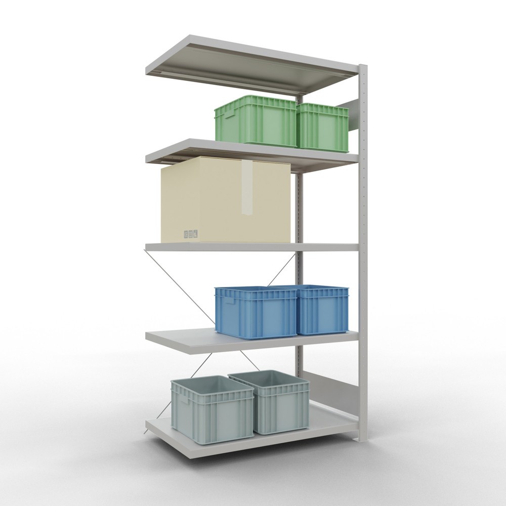 Immagine del prodotto n. 3: Scaffalatura a ripiani SCHULTE, montaggio a incastro, campata aggiuntiva, portata per piano 330 kg, grigio chiaro, AxLxP 2.000 x 1.000 x 600 mm