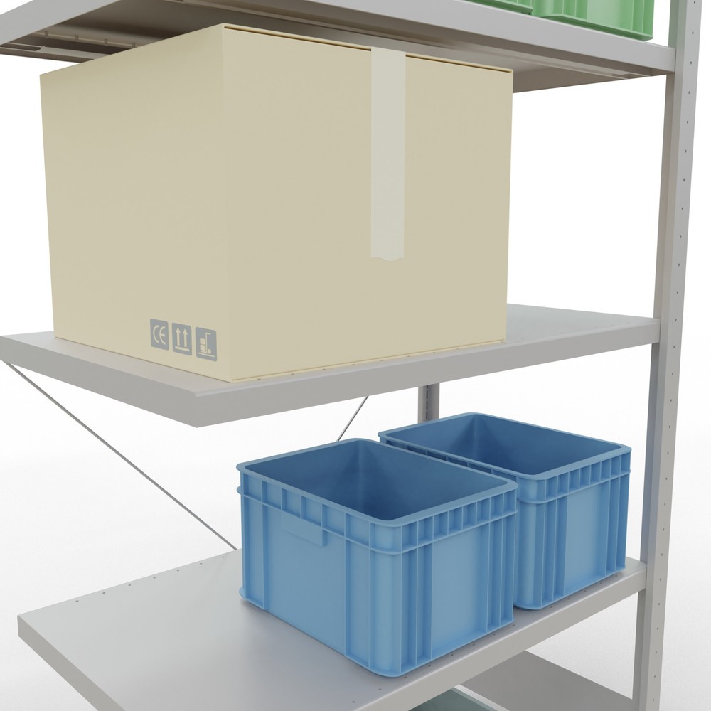 Immagine del prodotto n. 4: Scaffalatura a ripiani SCHULTE, montaggio a incastro, campata aggiuntiva, portata per piano 330 kg, grigio chiaro, AxLxP 2.000 x 1.000 x 600 mm