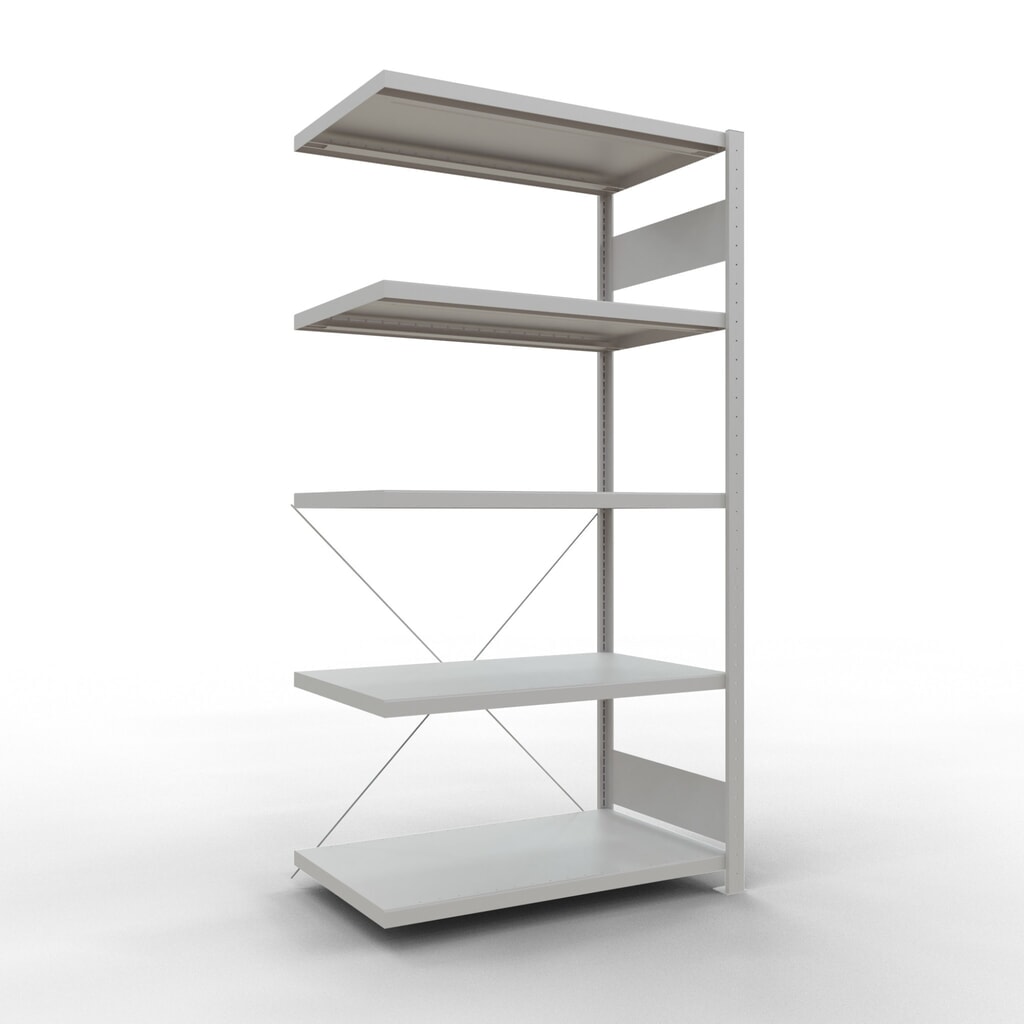 Scaffalatura a ripiani SCHULTE, montaggio a incastro, campata aggiuntiva, portata per piano 330 kg, grigio chiaro, AxLxP 2.000 x 1.000 x 600 mm Immagine del prodotto: Scaffalatura a ripiani SCHULTE, montaggio a incastro, campata aggiuntiva, portata per piano 330 kg, grigio chiaro, AxLxP 2.000 x 1.000 x 600 mm