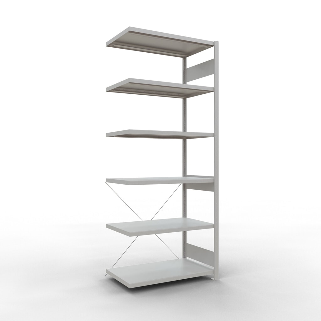 Scaffalatura a ripiani SCHULTE, montaggio a incastro, campata aggiuntiva, portata per piano 330 kg, grigio chiaro, AxLxP 2.500 x 1.000 x 600 mm Immagine del prodotto: Scaffalatura a ripiani SCHULTE, montaggio a incastro, campata aggiuntiva, portata per piano 330 kg, grigio chiaro, AxLxP 2.500 x 1.000 x 600 mm