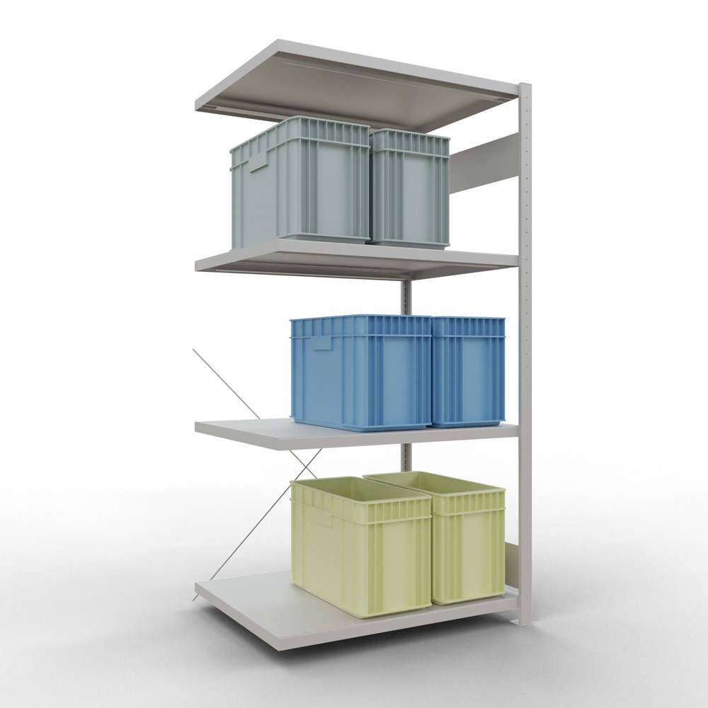 Immagine del prodotto n. 3: Scaffalatura a ripiani SCHULTE, montaggio a incastro, campata aggiuntiva, portata per piano 330 kg, grigio chiaro, AxLxP 2.000 x 1.000 x 800 mm