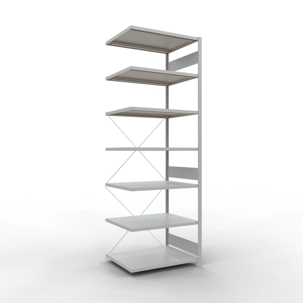 Scaffalatura a ripiani SCHULTE, montaggio a incastro, campata aggiuntiva, portata per piano 330 kg, grigio chiaro, HxLxP 3.000 x 1.000 x 800 mm Immagine del prodotto: Scaffalatura a ripiani SCHULTE, montaggio a incastro, campata aggiuntiva, portata per piano 330 kg, grigio chiaro, HxLxP 3.000 x 1.000 x 800 mm