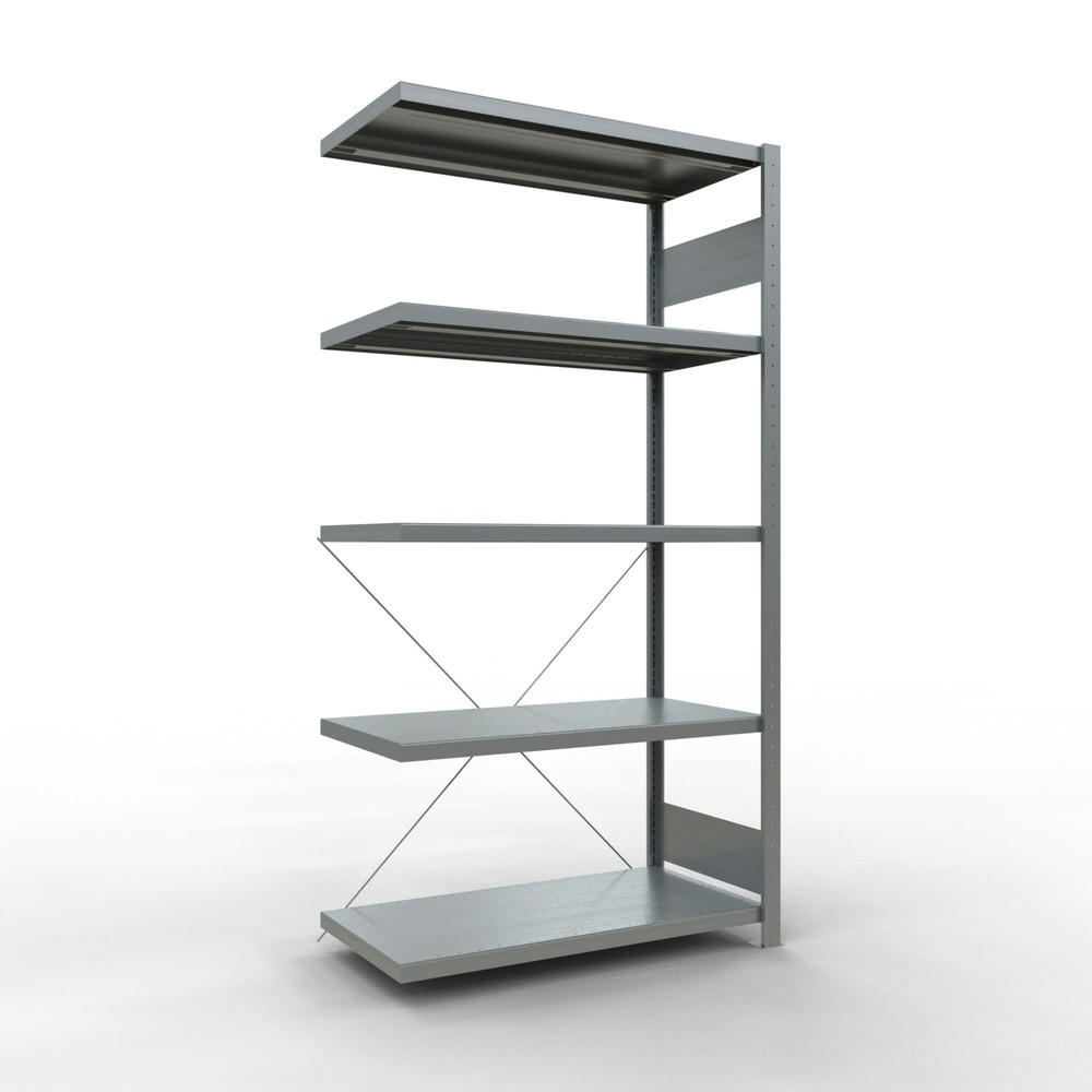 Immagine del prodotto: Scaffalatura a ripiani SCHULTE, montaggio a incastro, campata aggiuntiva, portata per piano 330 kg, zincata, AxLxP 2.000 x 1.000 x 500 mm