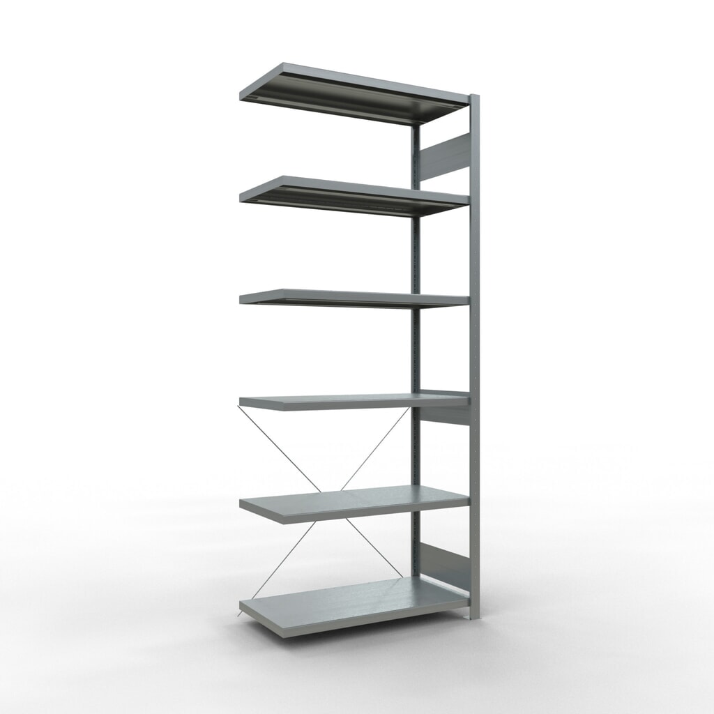 Scaffalatura a ripiani SCHULTE, montaggio a incastro, campata aggiuntiva, portata per piano 330 kg, zincata, HxLxP 2.500 x 1.000 x 500 mm Immagine del prodotto: Scaffalatura a ripiani SCHULTE, montaggio a incastro, campata aggiuntiva, portata per piano 330 kg, zincata, HxLxP 2.500 x 1.000 x 500 mm