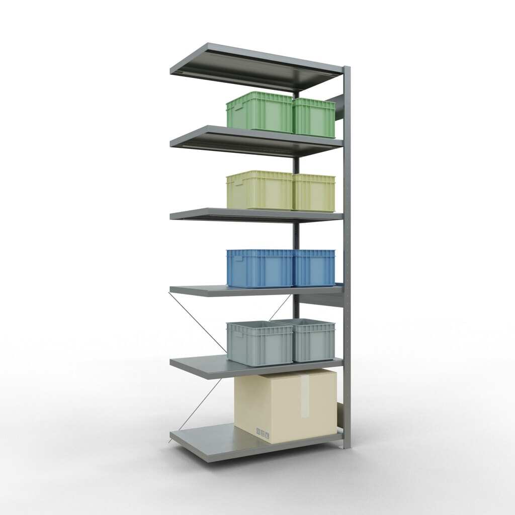 Scaffalatura a ripiani SCHULTE, montaggio a incastro, campata aggiuntiva, portata per piano 330 kg, zincata, HxLxP 2.500 x 1.000 x 600 mm Immagine del prodotto n. 3: Scaffalatura a ripiani SCHULTE, montaggio a incastro, campata aggiuntiva, portata per piano 330 kg, zincata, HxLxP 2.500 x 1.000 x 600 mm