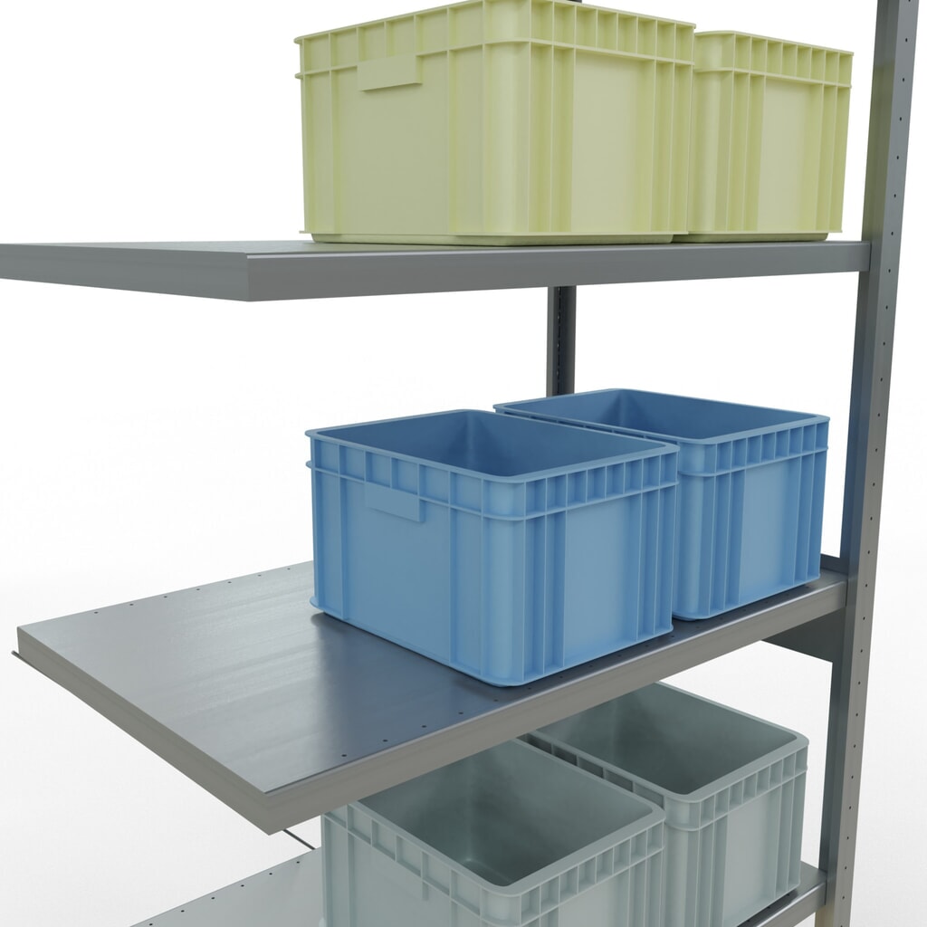 Scaffalatura a ripiani SCHULTE, montaggio a incastro, campata aggiuntiva, portata per piano 330 kg, zincata, HxLxP 2.500 x 1.000 x 600 mm Immagine del prodotto n. 4: Scaffalatura a ripiani SCHULTE, montaggio a incastro, campata aggiuntiva, portata per piano 330 kg, zincata, HxLxP 2.500 x 1.000 x 600 mm
