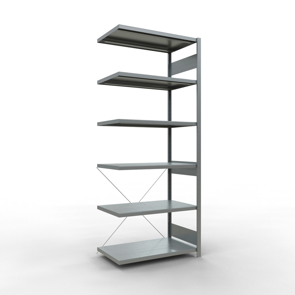 Scaffalatura a ripiani SCHULTE, montaggio a incastro, campata aggiuntiva, portata per piano 330 kg, zincata, HxLxP 2.500 x 1.000 x 600 mm Immagine del prodotto: Scaffalatura a ripiani SCHULTE, montaggio a incastro, campata aggiuntiva, portata per piano 330 kg, zincata, HxLxP 2.500 x 1.000 x 600 mm
