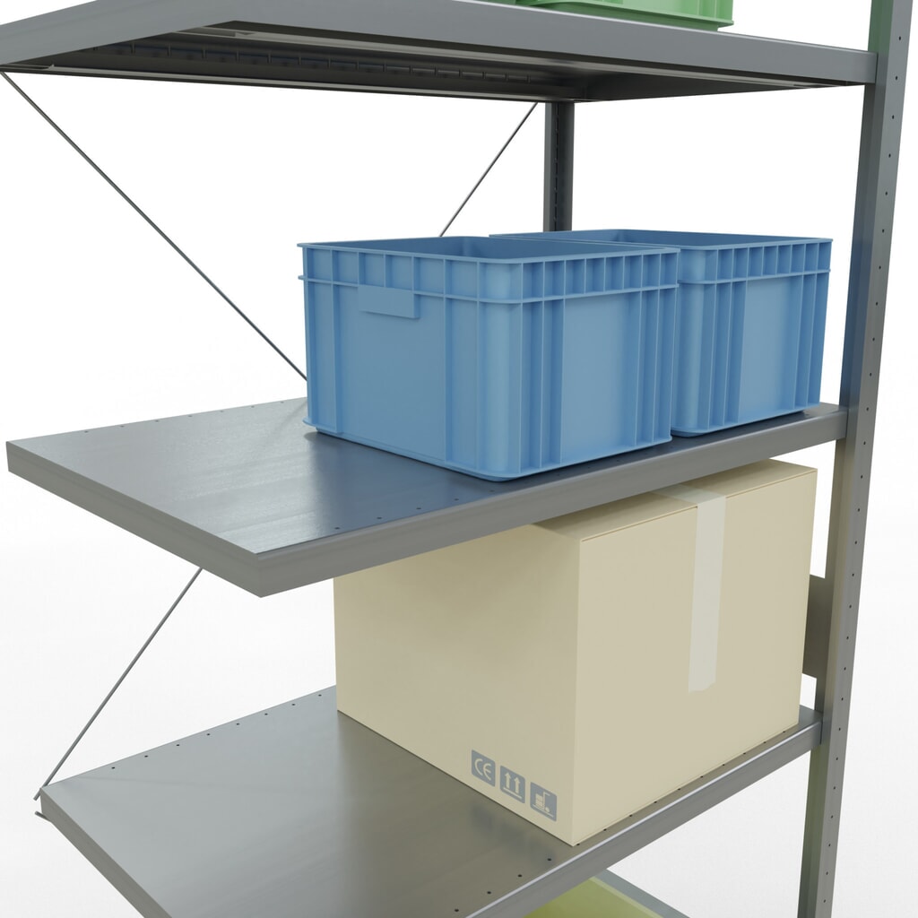 Scaffalatura a ripiani SCHULTE, montaggio a incastro, campata aggiuntiva, portata per piano 330 kg, zincata, HxLxP 3.000 x 1.000 x 600 mm Immagine del prodotto n. 4: Scaffalatura a ripiani SCHULTE, montaggio a incastro, campata aggiuntiva, portata per piano 330 kg, zincata, HxLxP 3.000 x 1.000 x 600 mm