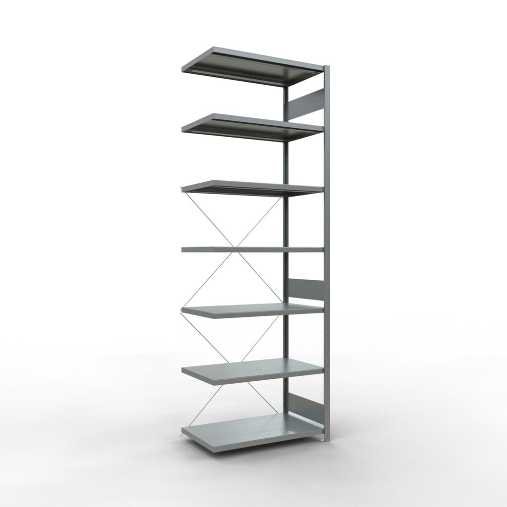 Immagine del prodotto: Scaffalatura a ripiani SCHULTE, montaggio a incastro, campata aggiuntiva, portata per piano 330 kg, zincata, HxLxP 3.000 x 1.000 x 600 mm