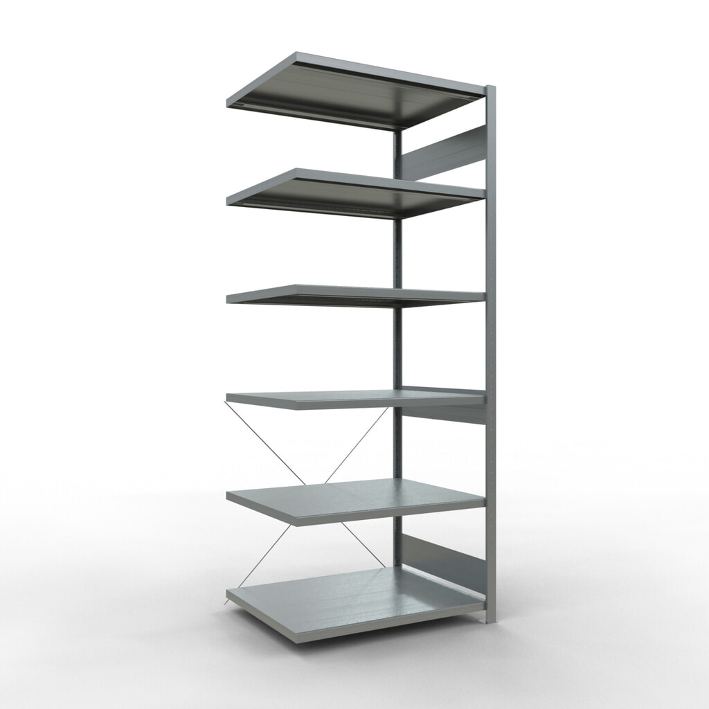 Immagine del prodotto: Scaffalatura a ripiani SCHULTE, montaggio a incastro, campata aggiuntiva, portata per piano 330 kg, zincata, AxLxP 2.500 x 1.000 x 800 mm
