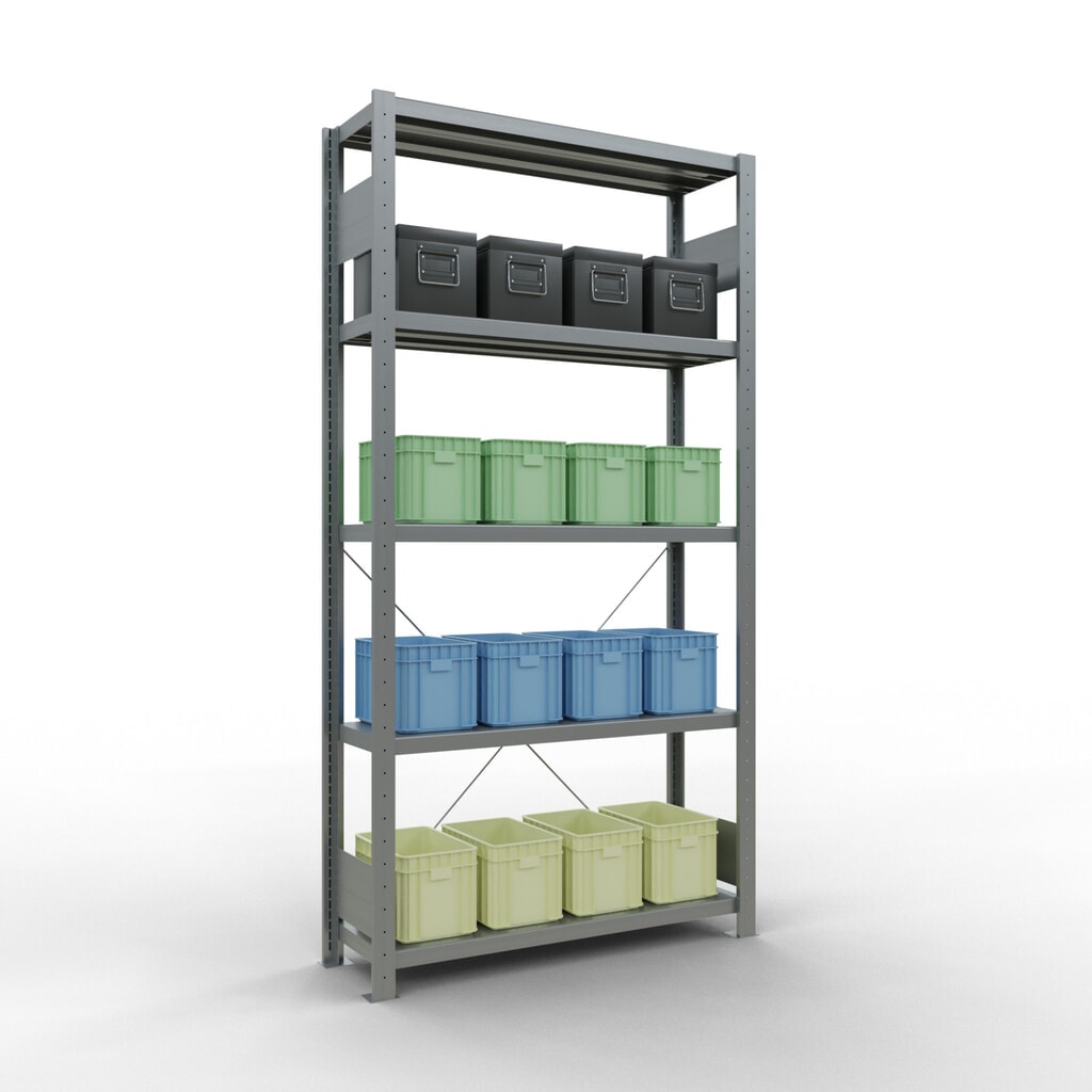 Scaffalatura a ripiani SCHULTE zincata con 5 fondi in lamiera d'acciaio, portata per piano di 330 kg, AxLxP 2.000 x 1.060 x 336 mm Immagine del prodotto n. 3: Scaffalatura a ripiani SCHULTE zincata con 5 fondi in lamiera d'acciaio, portata per piano di 330 kg, AxLxP 2.000 x 1.060 x 336 mm