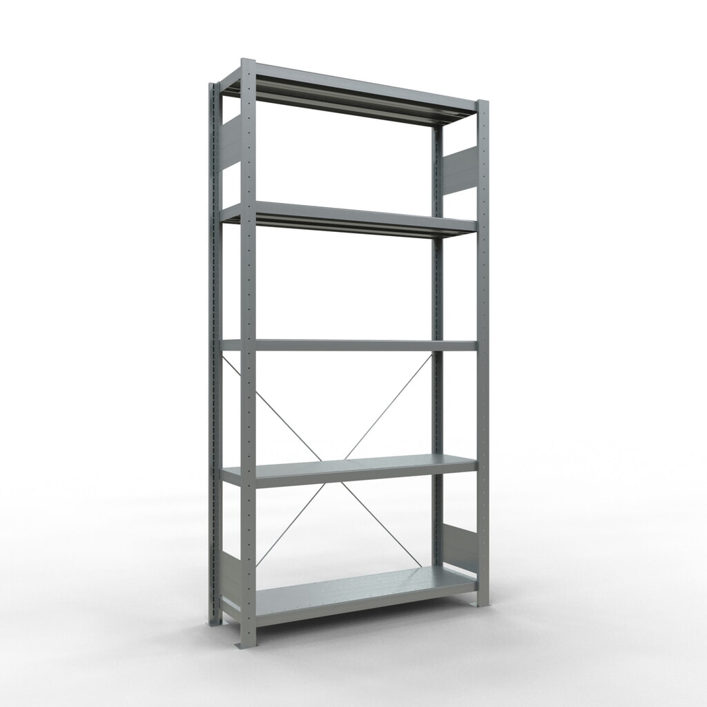 Immagine del prodotto n. 1: Scaffalatura a ripiani SCHULTE zincata con 5 fondi in lamiera d'acciaio, portata per piano di 330 kg, AxLxP 2.000 x 1.060 x 336 mm