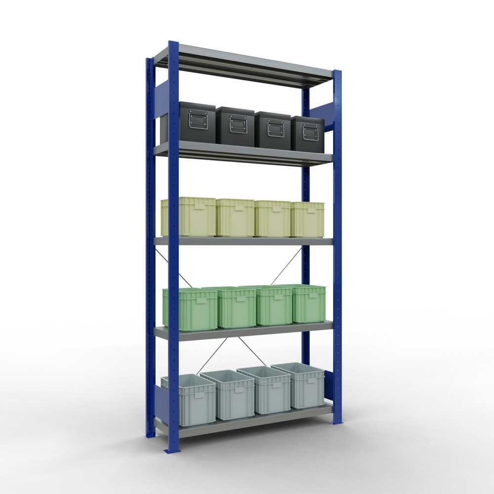 Immagine del prodotto n. 3: Scaffalatura a ripiani SCHULTE, blu genziana/zincato con 5 fondi in lamiera d'acciaio, portata per piano di 330 kg, AxLxP 2.000 x 1.060 x 336 mm