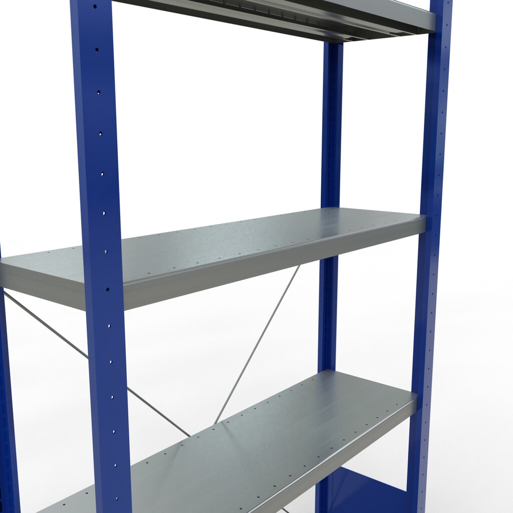 Scaffalatura a ripiani SCHULTE, blu genziana/zincato con 5 fondi in lamiera d'acciaio, portata per piano di 330 kg, AxLxP 2.000 x 1.060 x 336 mm Immagine del prodotto n. 5: Scaffalatura a ripiani SCHULTE, blu genziana/zincato con 5 fondi in lamiera d'acciaio, portata per piano di 330 kg, AxLxP 2.000 x 1.060 x 336 mm