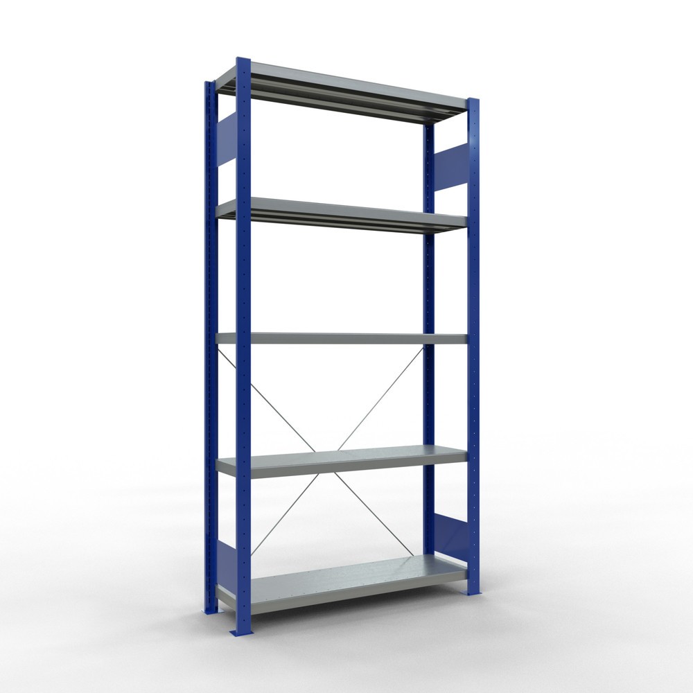 Immagine del prodotto: Scaffalatura a ripiani SCHULTE, blu genziana/zincato con 5 fondi in lamiera d'acciaio, portata per piano di 330 kg, AxLxP 2.000 x 1.060 x 336 mm