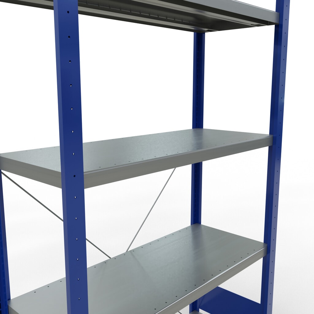 Scaffalatura a ripiani SCHULTE, blu genziana/zincato con 5 fondi in lamiera d'acciaio, portata per piano di 330 kg, AxLxP 2.000 x 1.060 x 436 mm Immagine del prodotto n. 5: Scaffalatura a ripiani SCHULTE, blu genziana/zincato con 5 fondi in lamiera d'acciaio, portata per piano di 330 kg, AxLxP 2.000 x 1.060 x 436 mm