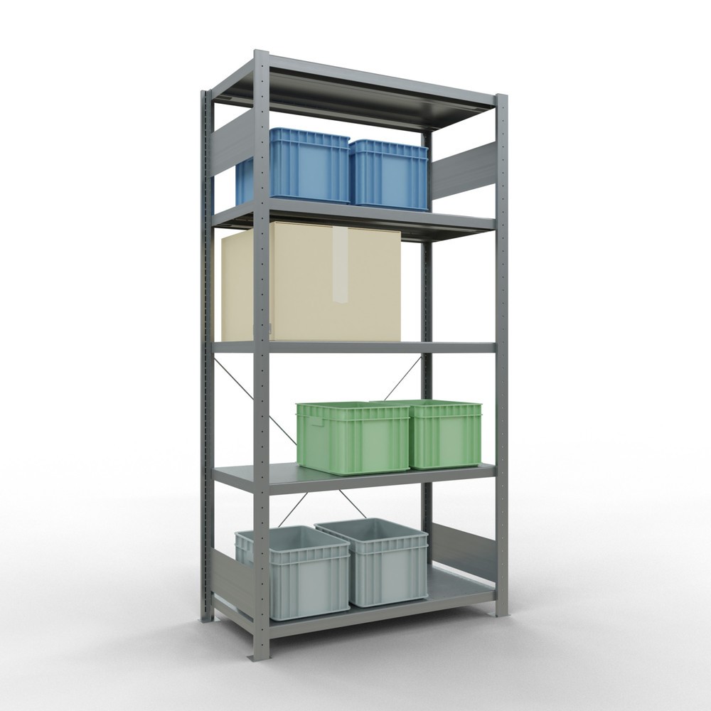 Immagine del prodotto n. 3: Scaffalatura a ripiani SCHULTE zincata con 5 fondi in lamiera d'acciaio, portata per piano di 330 kg, AxLxP 2.000 x 1.060 x 536 mm