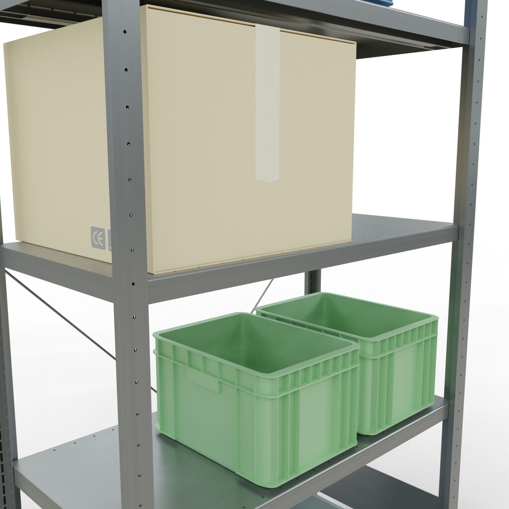 Immagine del prodotto n. 4: Scaffalatura a ripiani SCHULTE zincata con 5 fondi in lamiera d'acciaio, portata per piano di 330 kg, AxLxP 2.000 x 1.060 x 536 mm