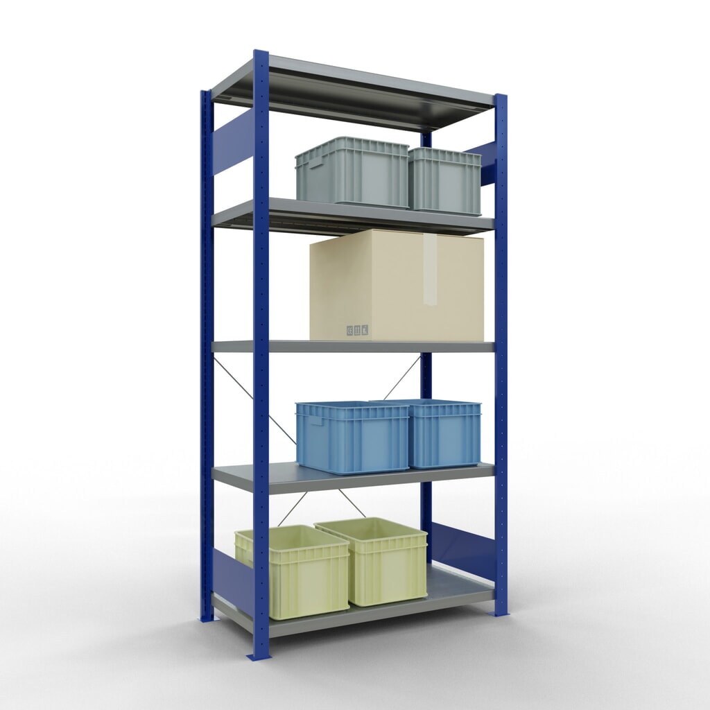 Scaffalatura a ripiani SCHULTE, blu genziana/zincato con 5 fondi in lamiera d'acciaio, portata per piano di 330 kg, AxLxP 2.000 x 1.060 x 536 mm Immagine del prodotto n. 3: Scaffalatura a ripiani SCHULTE, blu genziana/zincato con 5 fondi in lamiera d'acciaio, portata per piano di 330 kg, AxLxP 2.000 x 1.060 x 536 mm