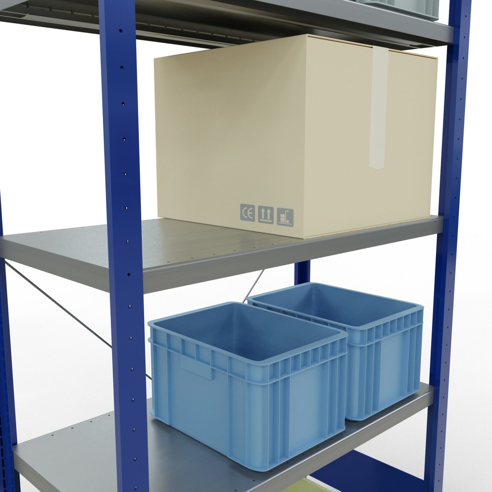 Immagine del prodotto n. 4: Scaffalatura a ripiani SCHULTE, blu genziana/zincato con 5 fondi in lamiera d'acciaio, portata per piano di 330 kg, AxLxP 2.000 x 1.060 x 536 mm
