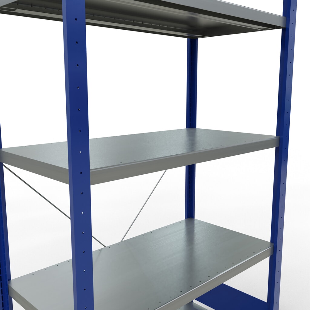 Scaffalatura a ripiani SCHULTE, blu genziana/zincato con 5 fondi in lamiera d'acciaio, portata per piano di 330 kg, AxLxP 2.000 x 1.060 x 536 mm Immagine del prodotto n. 5: Scaffalatura a ripiani SCHULTE, blu genziana/zincato con 5 fondi in lamiera d'acciaio, portata per piano di 330 kg, AxLxP 2.000 x 1.060 x 536 mm