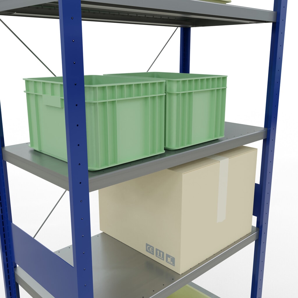 Scaffalatura a ripiani SCHULTE, blu genziana/zincato, portata per piano di 330 kg, AxLxP 3.000 x 1.060 x 536 mm Immagine del prodotto n. 4: Scaffalatura a ripiani SCHULTE, blu genziana/zincato, portata per piano di 330 kg, AxLxP 3.000 x 1.060 x 536 mm