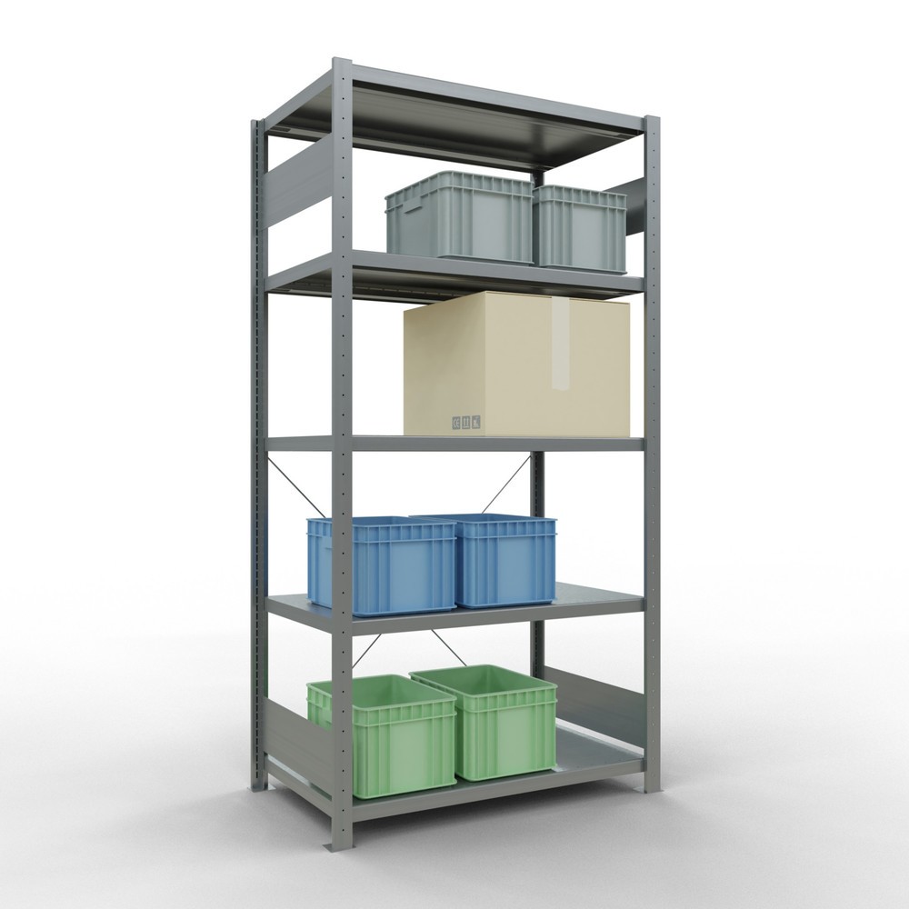 Immagine del prodotto n. 3: Scaffalatura a ripiani SCHULTE zincata con 5 fondi in lamiera d'acciaio, portata per piano di 330 kg, AxLxP 2.000 x 1.060 x 636 mm