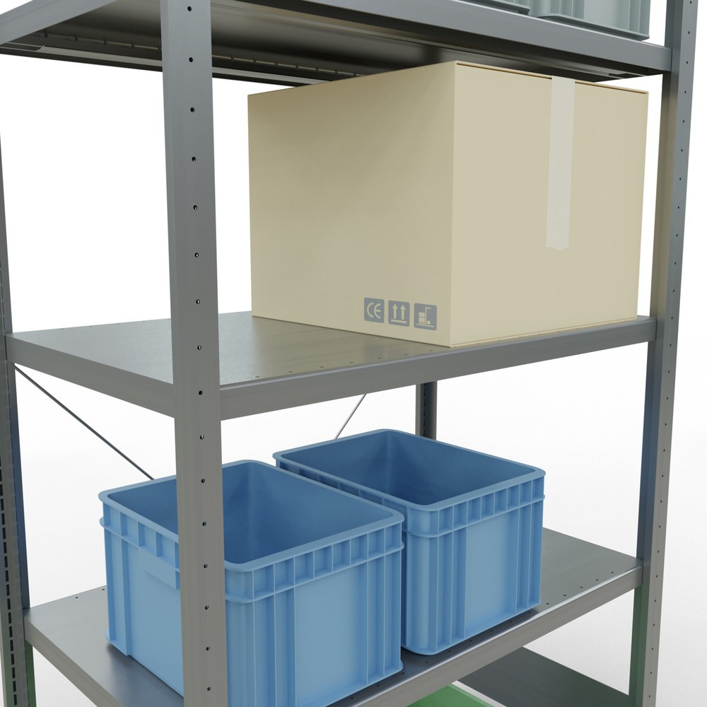 Immagine del prodotto n. 4: Scaffalatura a ripiani SCHULTE zincata con 5 fondi in lamiera d'acciaio, portata per piano di 330 kg, AxLxP 2.000 x 1.060 x 636 mm