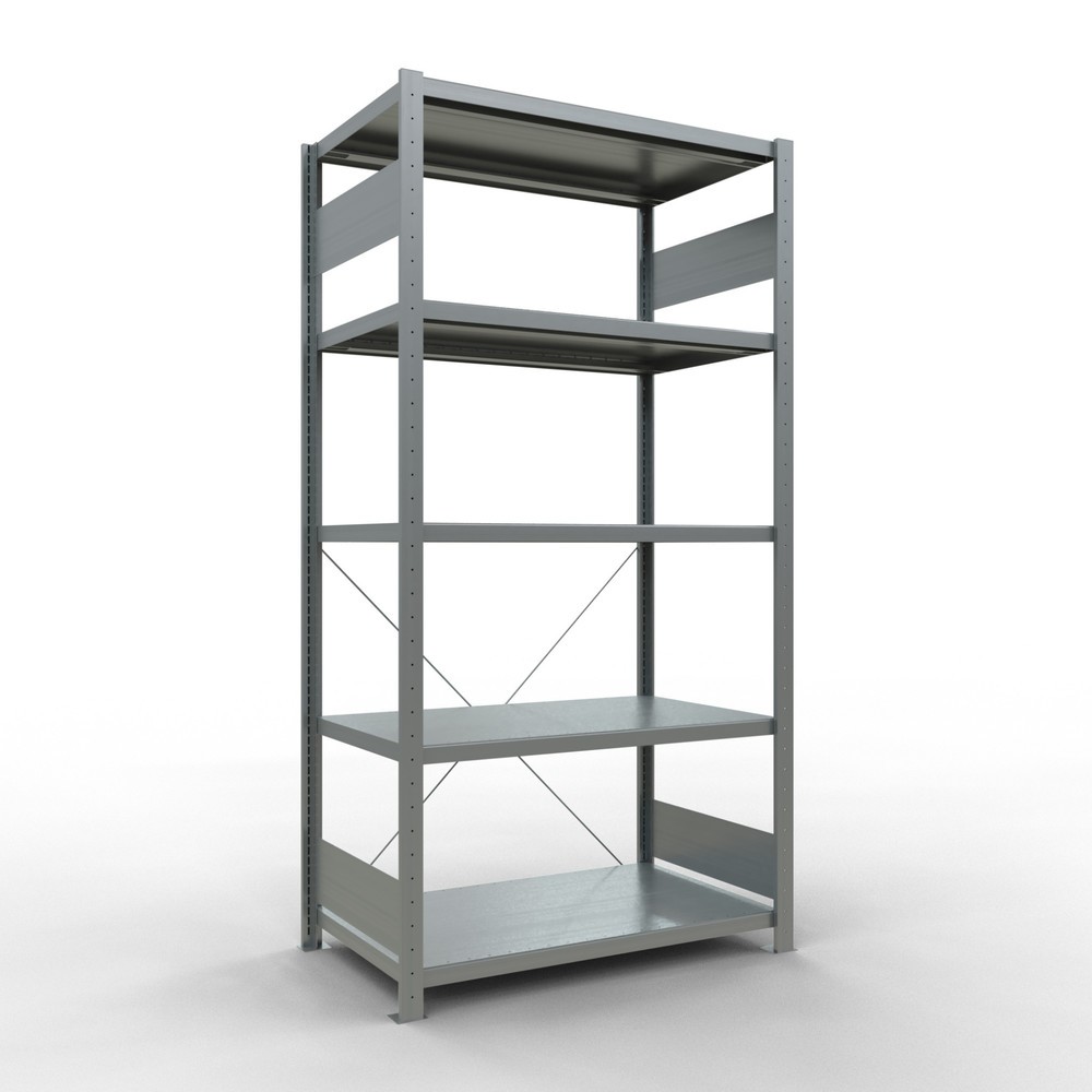 Immagine del prodotto: Scaffalatura a ripiani SCHULTE zincata con 5 fondi in lamiera d'acciaio, portata per piano di 330 kg, AxLxP 2.000 x 1.060 x 636 mm