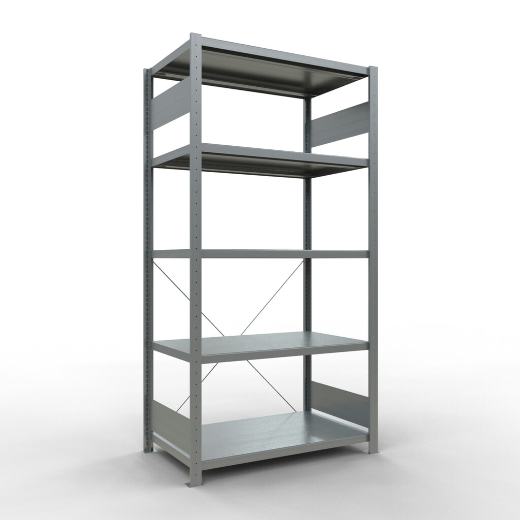 Immagine del prodotto: Scaffalatura a ripiani SCHULTE zincata con 5 fondi in lamiera d'acciaio, portata per piano di 330 kg, AxLxP 2.000 x 1.060 x 636 mm