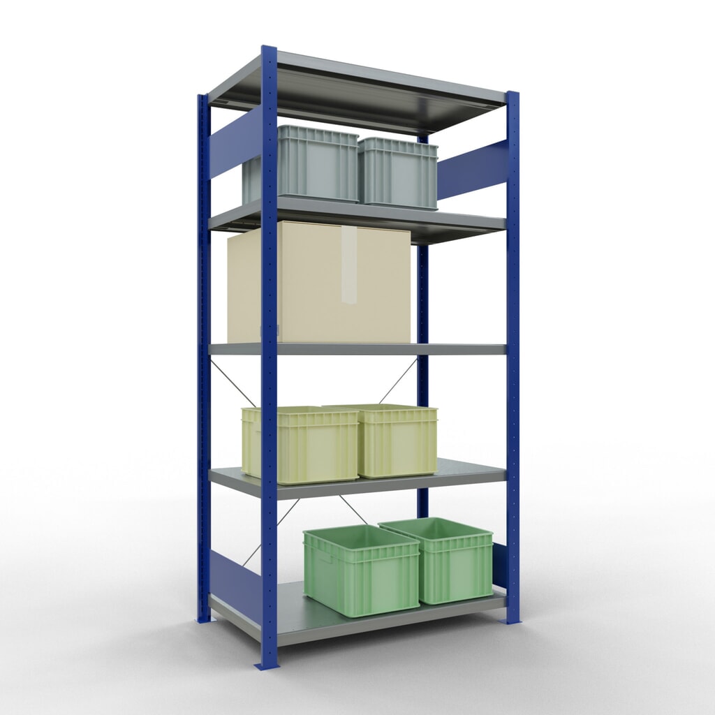 Scaffalatura a ripiani SCHULTE, blu genziana/zincato con 5 fondi in lamiera d'acciaio, portata per piano di 330 kg, AxLxP 2.000 x 1.060 x 636 mm Immagine del prodotto n. 3: Scaffalatura a ripiani SCHULTE, blu genziana/zincato con 5 fondi in lamiera d'acciaio, portata per piano di 330 kg, AxLxP 2.000 x 1.060 x 636 mm