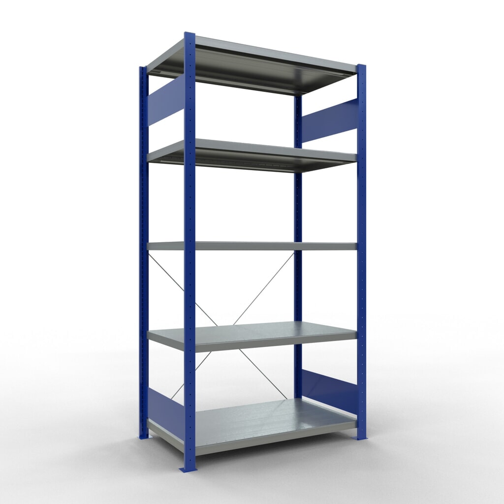 Immagine del prodotto: Scaffalatura a ripiani SCHULTE, blu genziana/zincato con 5 fondi in lamiera d'acciaio, portata per piano di 330 kg, AxLxP 2.000 x 1.060 x 636 mm