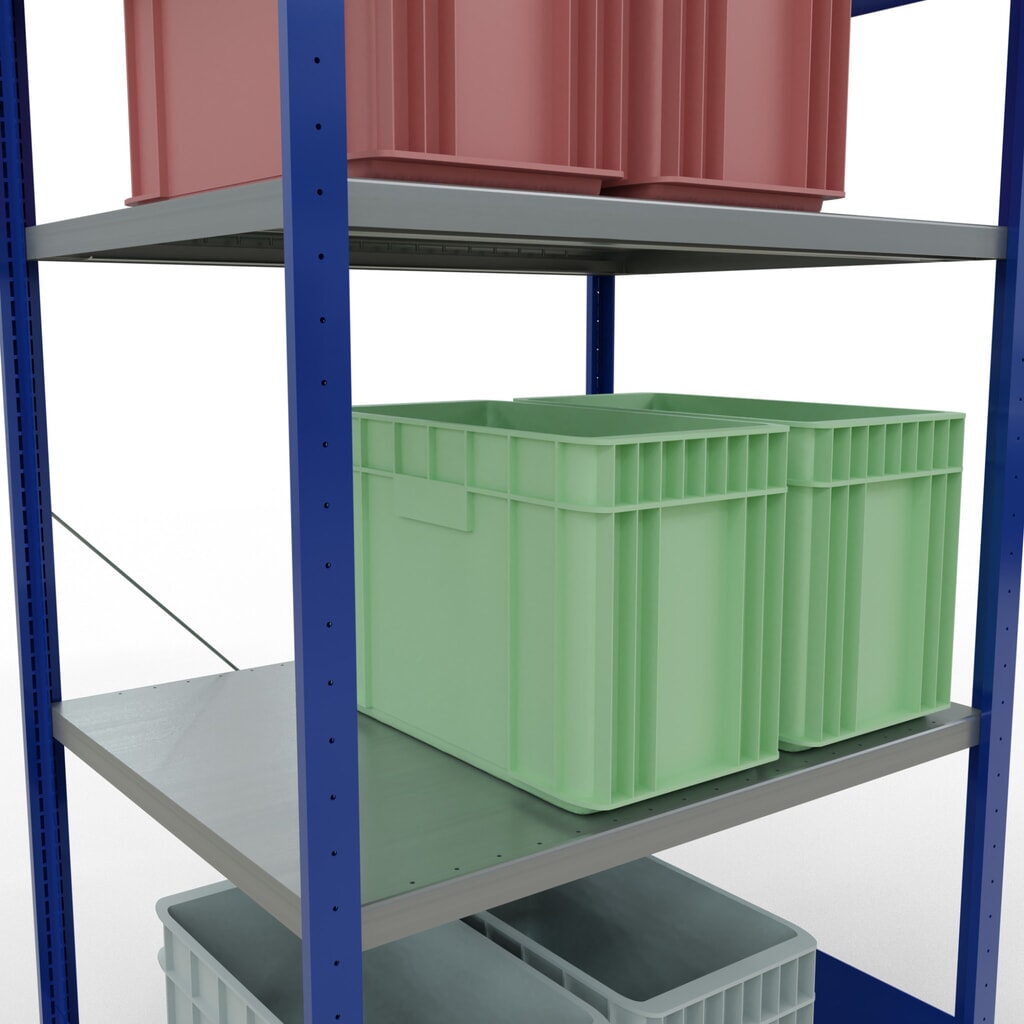 Scaffalatura a ripiani SCHULTE, blu genziana/zincato con 5 fondi in lamiera d'acciaio, portata per piano di 330 kg, AxLxP 2.000 x 1.060 x 836 mm Immagine del prodotto n. 4: Scaffalatura a ripiani SCHULTE, blu genziana/zincato con 5 fondi in lamiera d'acciaio, portata per piano di 330 kg, AxLxP 2.000 x 1.060 x 836 mm