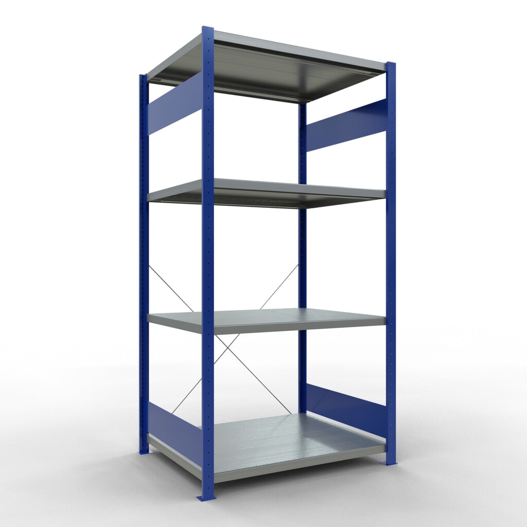 Immagine del prodotto: Scaffalatura a ripiani SCHULTE, blu genziana/zincato con 5 fondi in lamiera d'acciaio, portata per piano di 330 kg, AxLxP 2.000 x 1.060 x 836 mm