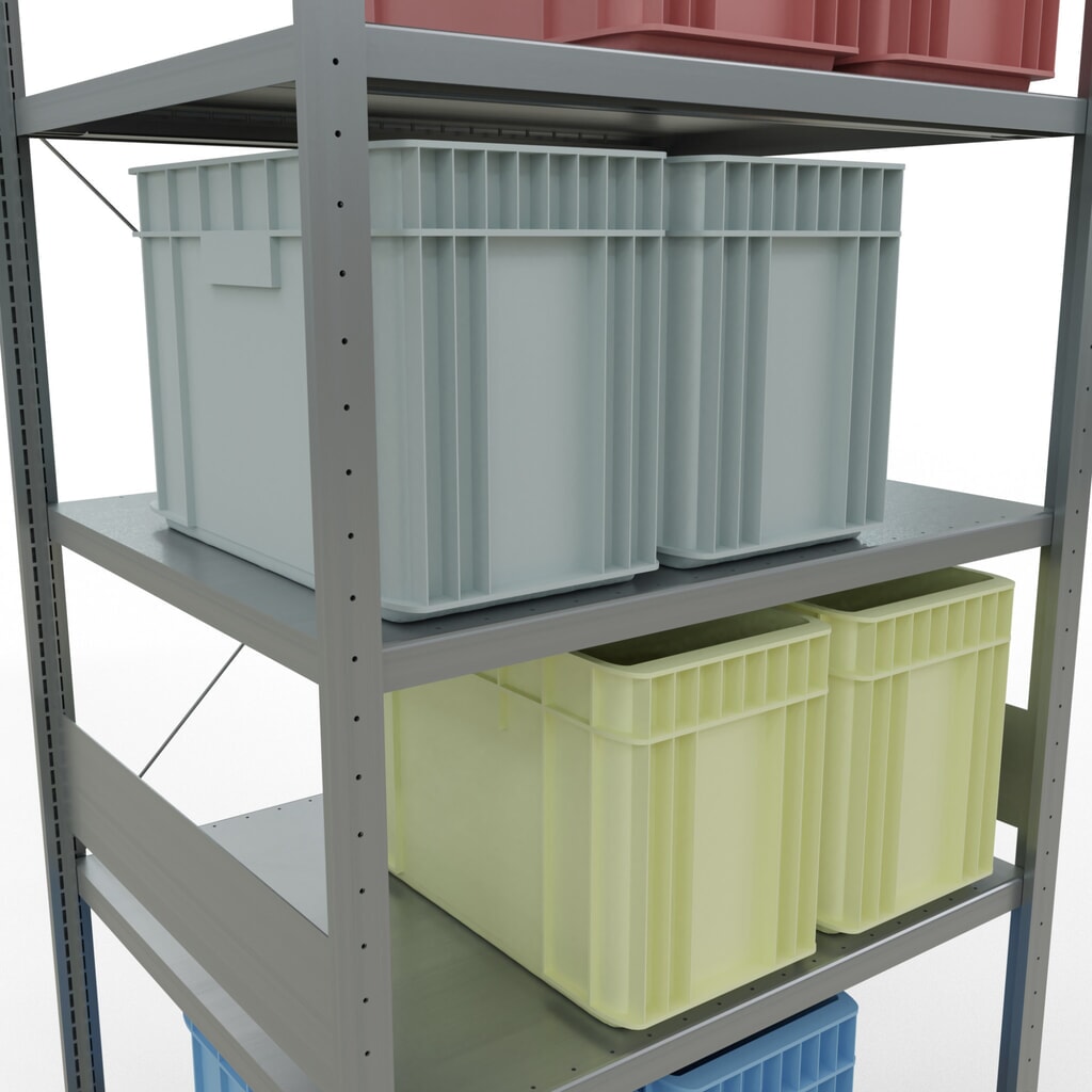 Scaffalatura a ripiani SCHULTE zincata, portata per piano di 330 kg, AxLxP 3.000 x 1.060 x 836 mm Immagine del prodotto n. 4: Scaffalatura a ripiani SCHULTE zincata, portata per piano di 330 kg, AxLxP 3.000 x 1.060 x 836 mm