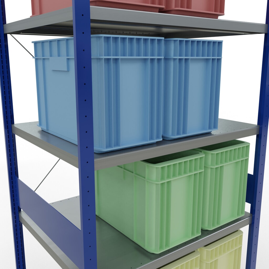Immagine del prodotto n. 4: Scaffalatura a ripiani SCHULTE, blu genziana/zincato, portata per piano di 330 kg, AxLxP 3.000 x 1.060 x 836 mm