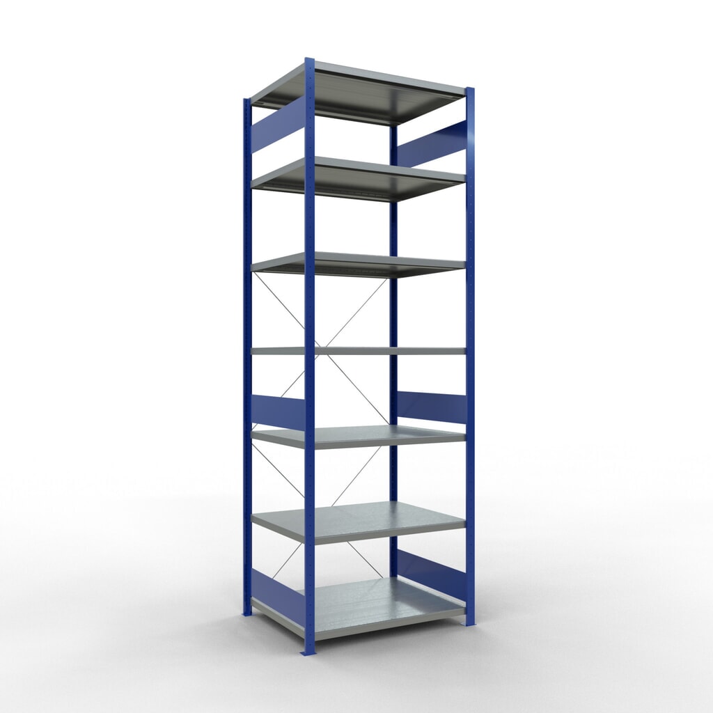 Immagine del prodotto n. 1: Scaffalatura a ripiani SCHULTE, blu genziana/zincato, portata per piano di 330 kg, AxLxP 3.000 x 1.060 x 836 mm