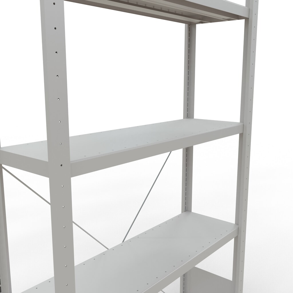 Scaffalatura a ripiani SCHULTE, grigio chiaro con 5 fondi in lamiera d'acciaio, portata per piano di 330 kg, AxLxP 2.000 x 1.060 x 336 mm Immagine del prodotto n. 5: Scaffalatura a ripiani SCHULTE, grigio chiaro con 5 fondi in lamiera d'acciaio, portata per piano di 330 kg, AxLxP 2.000 x 1.060 x 336 mm