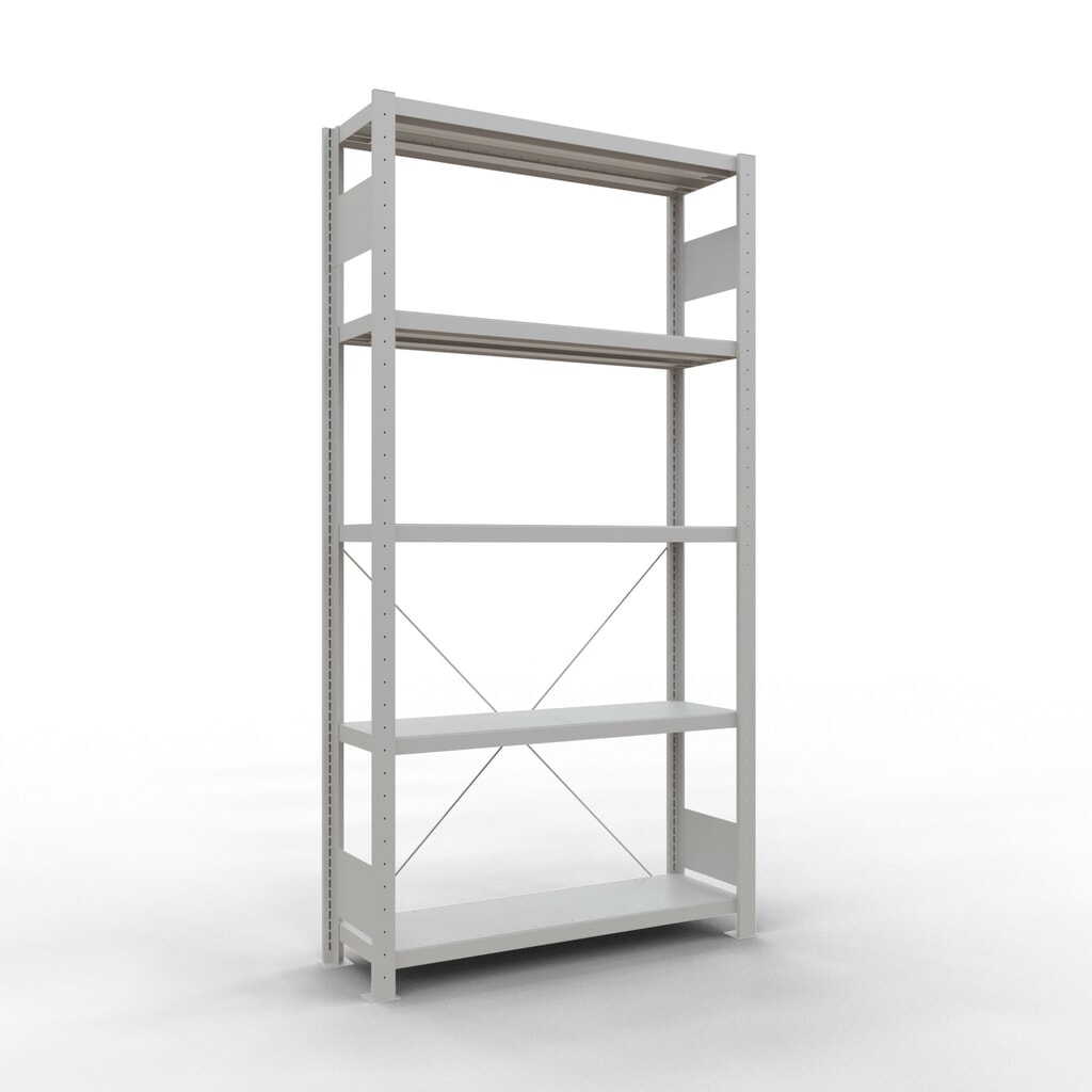 Scaffalatura a ripiani SCHULTE, grigio chiaro con 5 fondi in lamiera d'acciaio, portata per piano di 330 kg, AxLxP 2.000 x 1.060 x 336 mm Immagine del prodotto: Scaffalatura a ripiani SCHULTE, grigio chiaro con 5 fondi in lamiera d'acciaio, portata per piano di 330 kg, AxLxP 2.000 x 1.060 x 336 mm