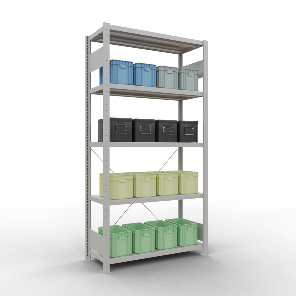 Immagine del prodotto n. 3: Scaffalatura a ripiani SCHULTE, grigio chiaro con 5 fondi in lamiera d'acciaio, portata per piano di 330 kg, AxLxP 2.000 x 1.060 x 436 mm