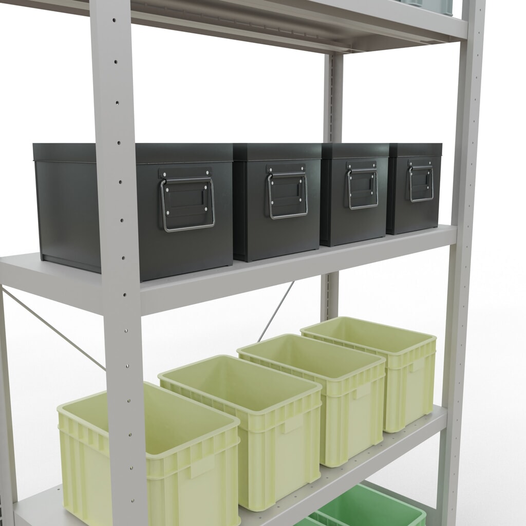 Immagine del prodotto n. 4: Scaffalatura a ripiani SCHULTE, grigio chiaro con 5 fondi in lamiera d'acciaio, portata per piano di 330 kg, AxLxP 2.000 x 1.060 x 436 mm