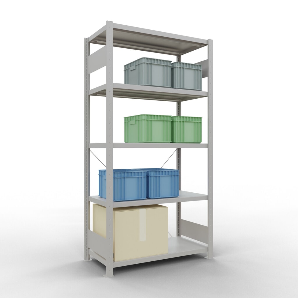 Scaffalatura a ripiani SCHULTE, grigio chiaro con 5 fondi in lamiera d'acciaio, portata per piano di 330 kg, AxLxP 2.000 x 1.060 x 536 mm Immagine del prodotto n. 3: Scaffalatura a ripiani SCHULTE, grigio chiaro con 5 fondi in lamiera d'acciaio, portata per piano di 330 kg, AxLxP 2.000 x 1.060 x 536 mm