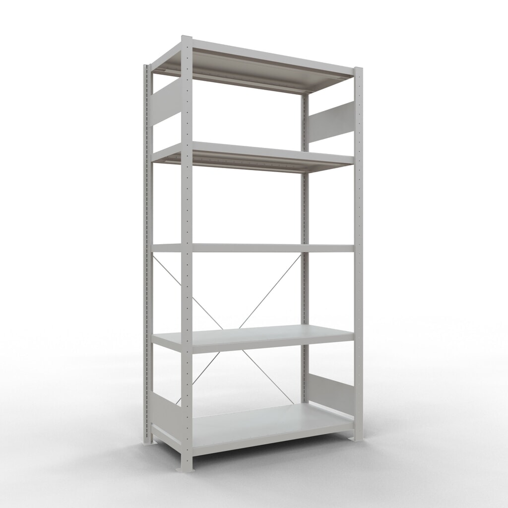 Scaffalatura a ripiani SCHULTE, grigio chiaro con 5 fondi in lamiera d'acciaio, portata per piano di 330 kg, AxLxP 2.000 x 1.060 x 536 mm Immagine del prodotto: Scaffalatura a ripiani SCHULTE, grigio chiaro con 5 fondi in lamiera d'acciaio, portata per piano di 330 kg, AxLxP 2.000 x 1.060 x 536 mm