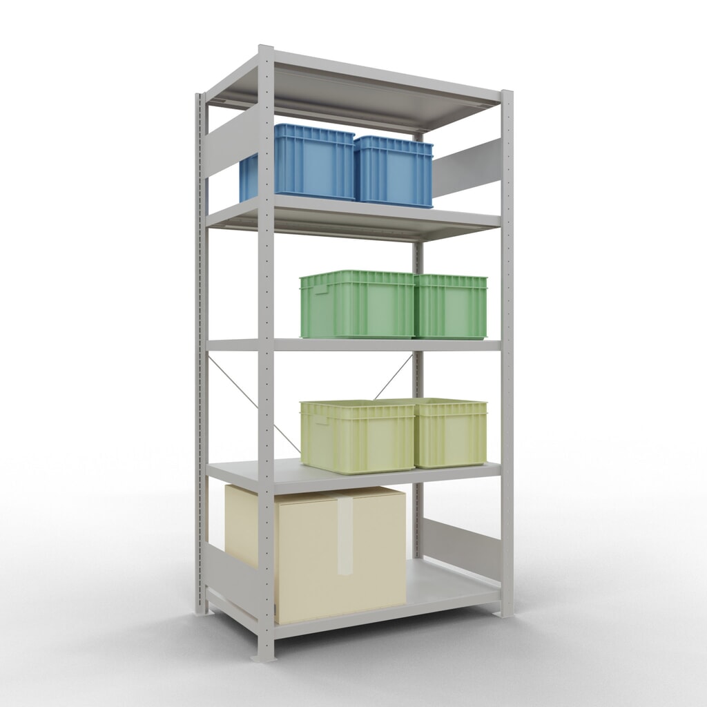 Scaffalatura a ripiani SCHULTE, grigio chiaro con 5 fondi in lamiera d'acciaio, portata per piano di 330 kg, AxLxP 2.000 x 1.060 x 636 mm Immagine del prodotto n. 3: Scaffalatura a ripiani SCHULTE, grigio chiaro con 5 fondi in lamiera d'acciaio, portata per piano di 330 kg, AxLxP 2.000 x 1.060 x 636 mm